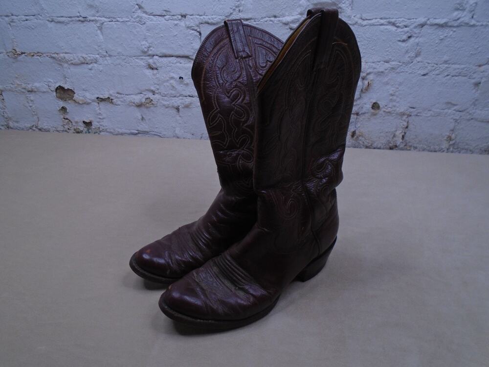 Vintage Panhandle Slim Brown Genuine Leather Cowboy Boots Mens 8 D Western Rodeo